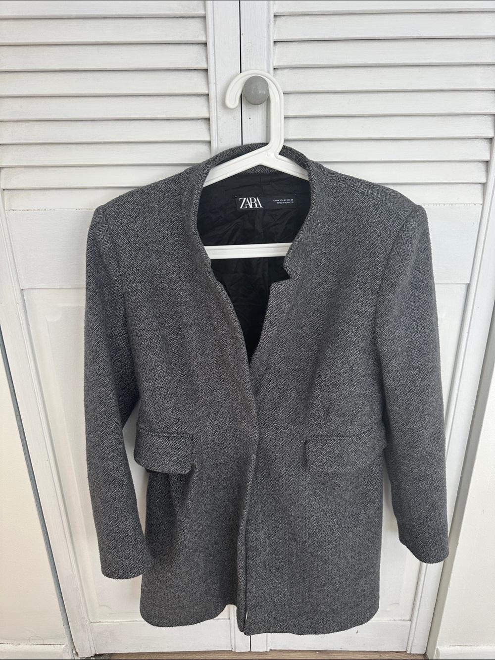Zara Gray Collarless Tailored Blazer Jacket